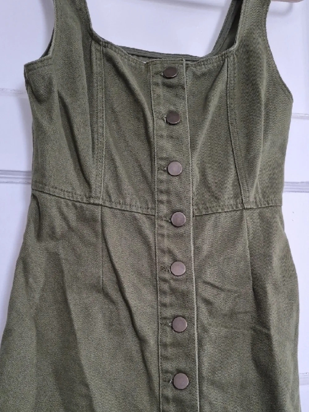 Urban Outfitters Olive Army Green Button-Front Denim Mini Dress 90s - Picture 4 of 11